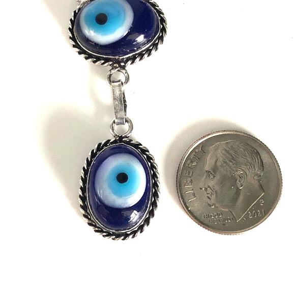 Blue Evil Eye Mati Handmade Glass Beads Necklace 21" - Picture 4 of 6